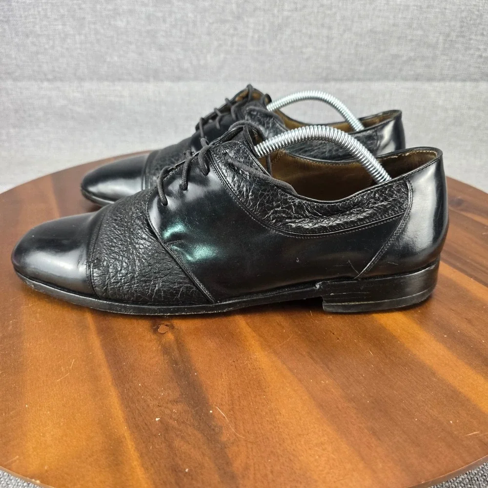 Darian Mens Black Leather Cap Toe Oxford Dress Shoes Mixed Texture Size 10.5